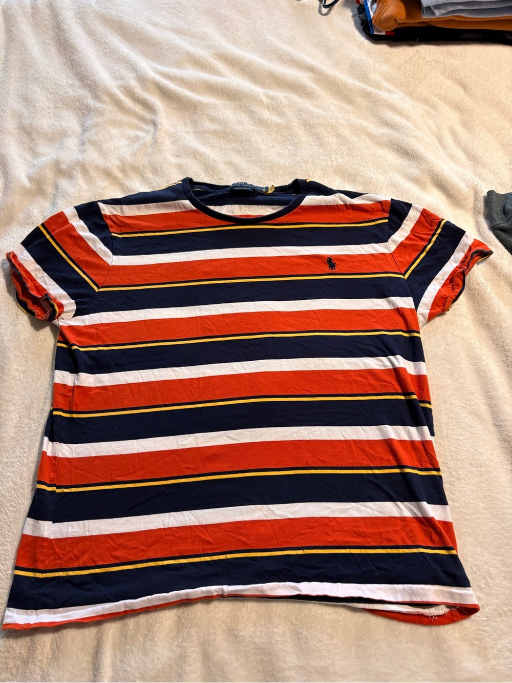 Polo by Ralph Lauren Men’s orange , Navy & White Striped Crewneck Tee